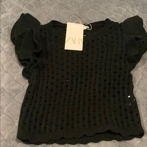 ZARA Black Knit Top with Ruffle Sleeves